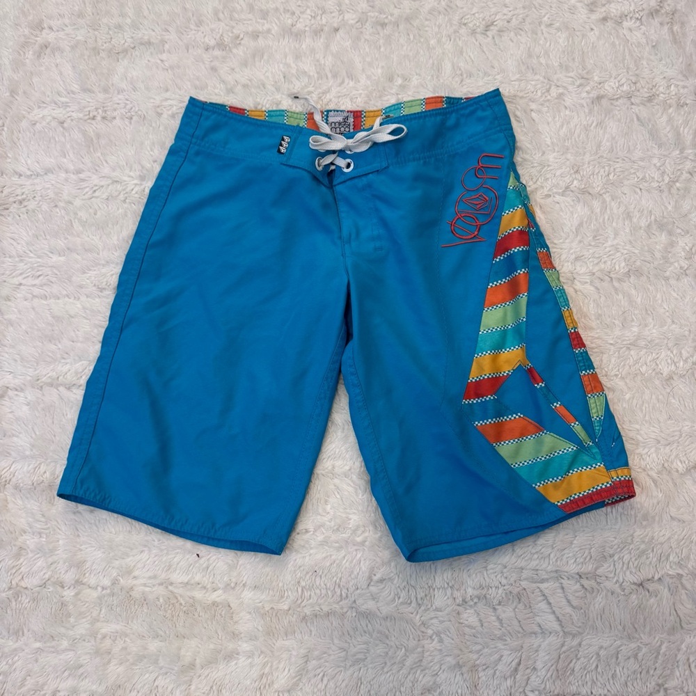 Volcom Stone Aqua Blue Women's Board Shorts | Bermuda Length | Size 3 tie waist